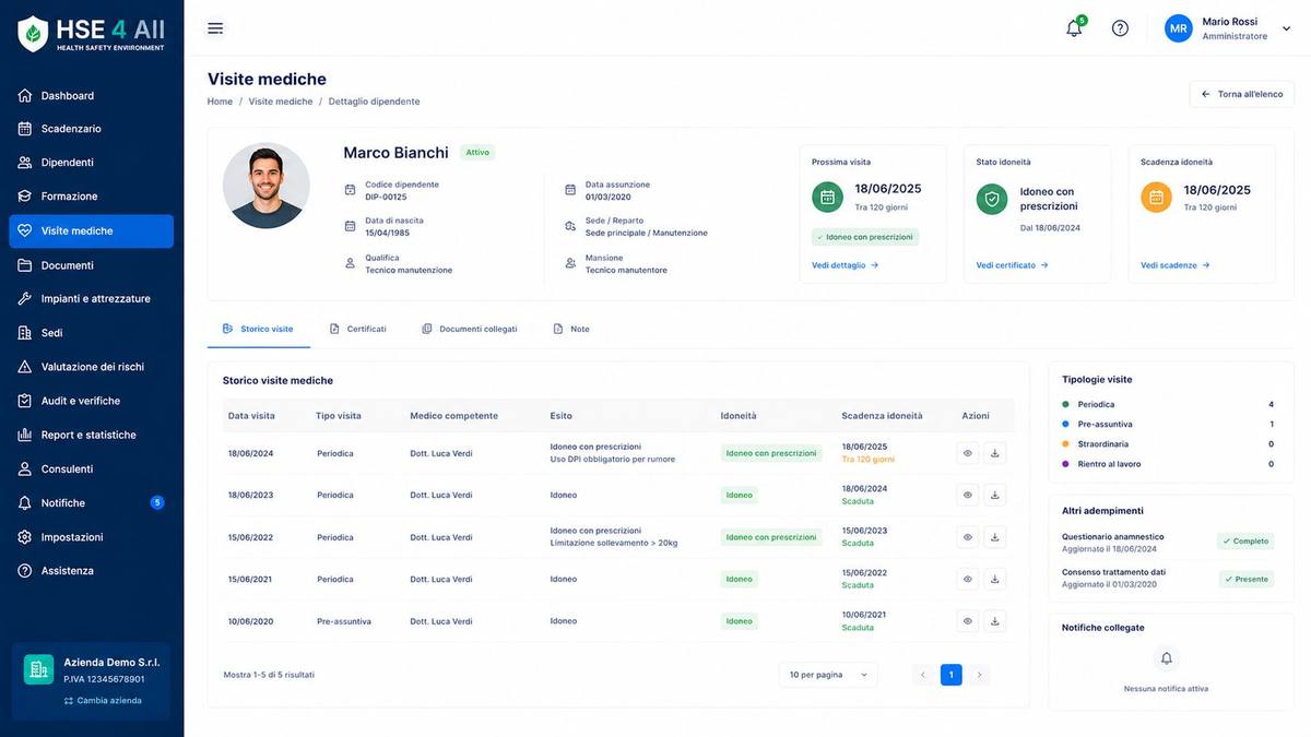 Visite mediche — storico idoneità e certificati